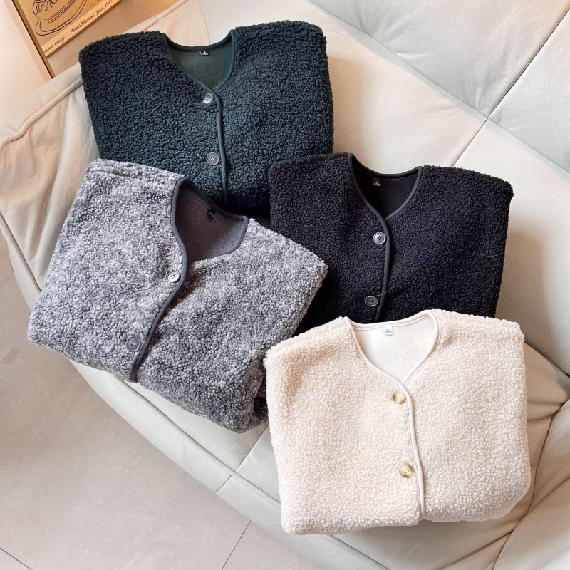 Japanese Single Women'S Imitation Lamb Fleece Fleece Casual Cardigan Long Sleeve Warm Coat 470139 - Image 3